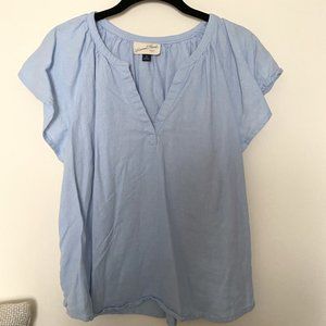 Universal Thread Target Light Blue Linen Flutter Short Sleeve Top